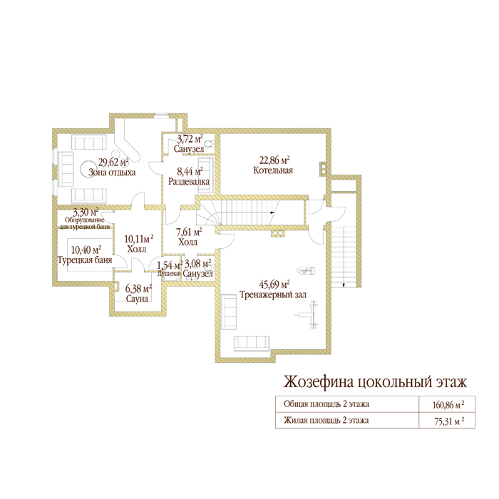 Планировка цокольного этажа дома по проекту Жозефина, в КП Онегино Проект Жозефина, цокольный этаж, поселок Онегино
